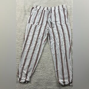 Primark Women's Striped Joggers in White with Black and Red Accents